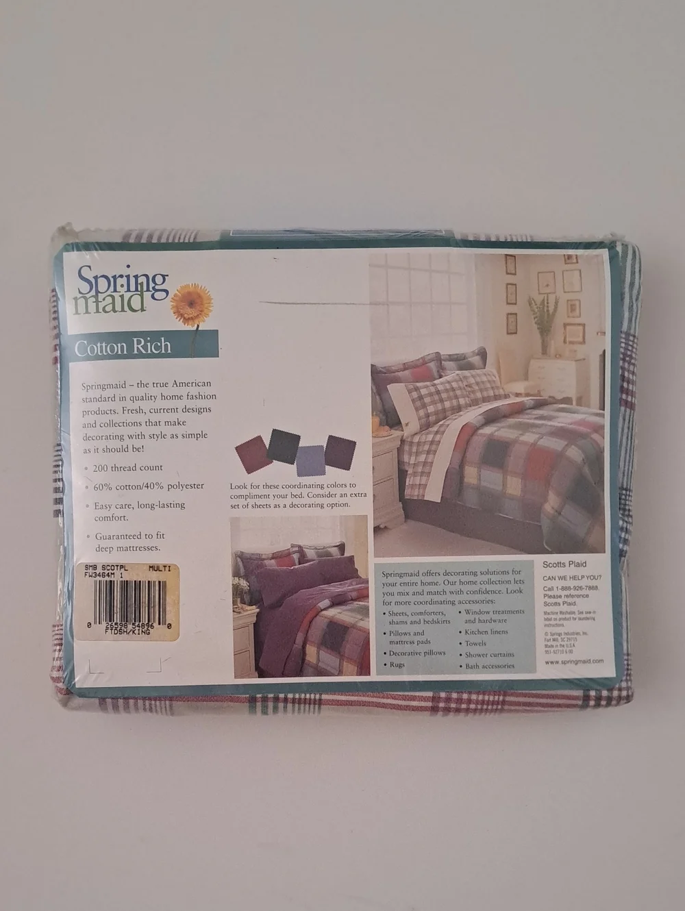 Vintage Spring Maid Cotton-Rich Plaid Comforter King Fitted Sheet